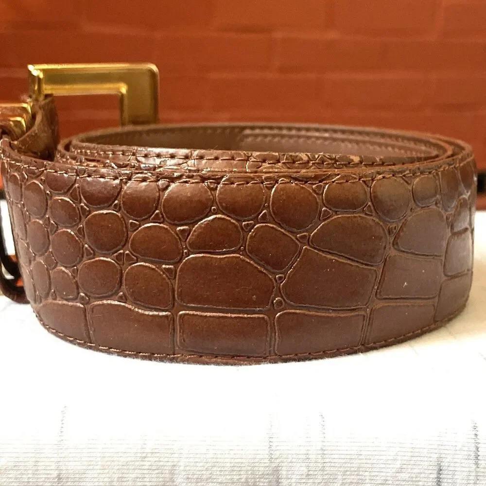 Toledano Embossed Leather Brown Belt Gold Hardware Women's Size 36 Career Casual